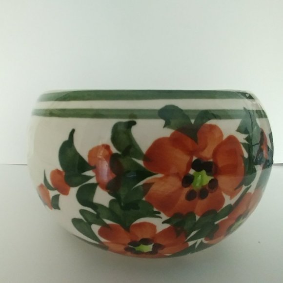Vintage Mexican Pottery Bowl Brown Floral Botanical Design Marked Crazed - Picture 5 of 10